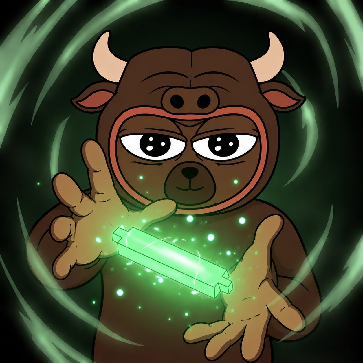 Bubo holding a glowing crystal